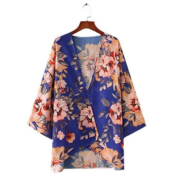 Women's Sheer Chiffon Kimono Floral Print Cover Up - Picture 4 of 6